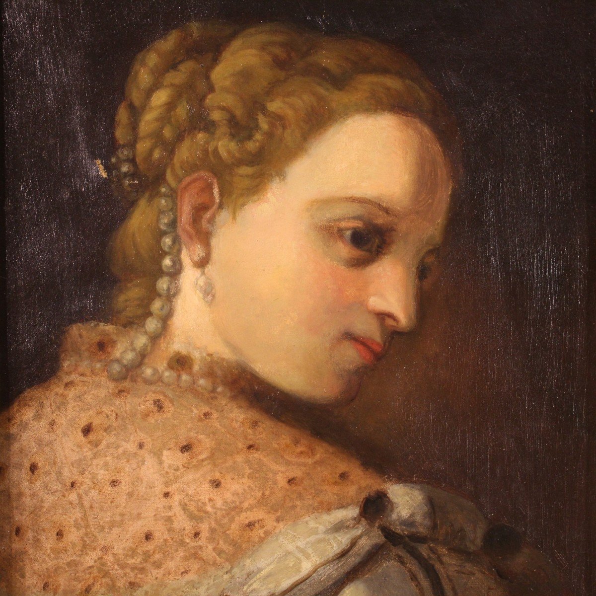 Dipinto olio su tela ritratto di giovane nobildonna del XIX secolo-photo-6