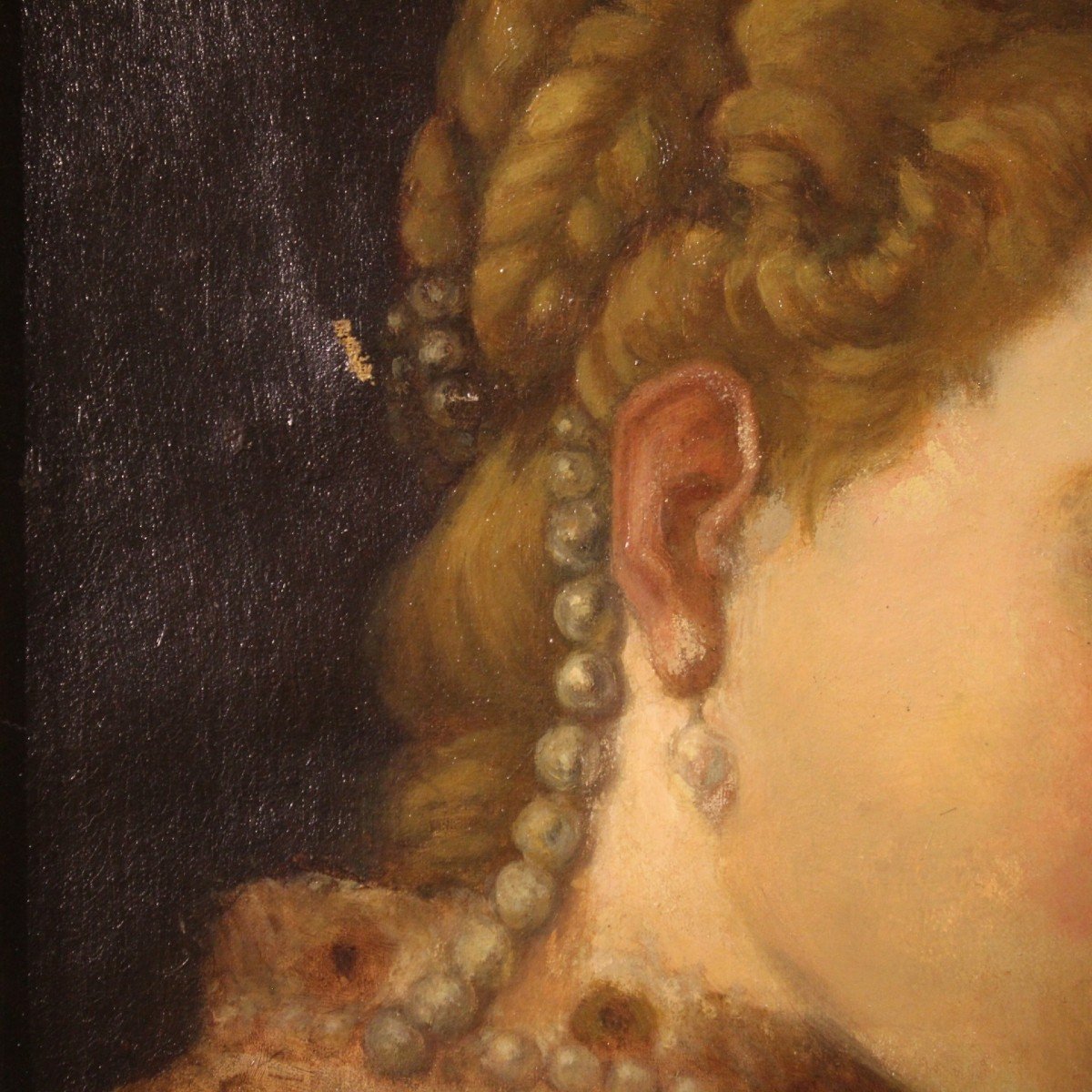 Dipinto olio su tela ritratto di giovane nobildonna del XIX secolo-photo-8