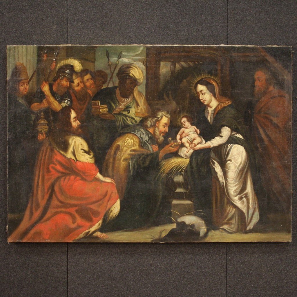 Dipinto religioso Adorazione dei Magi del XVIII secolo-photo-2