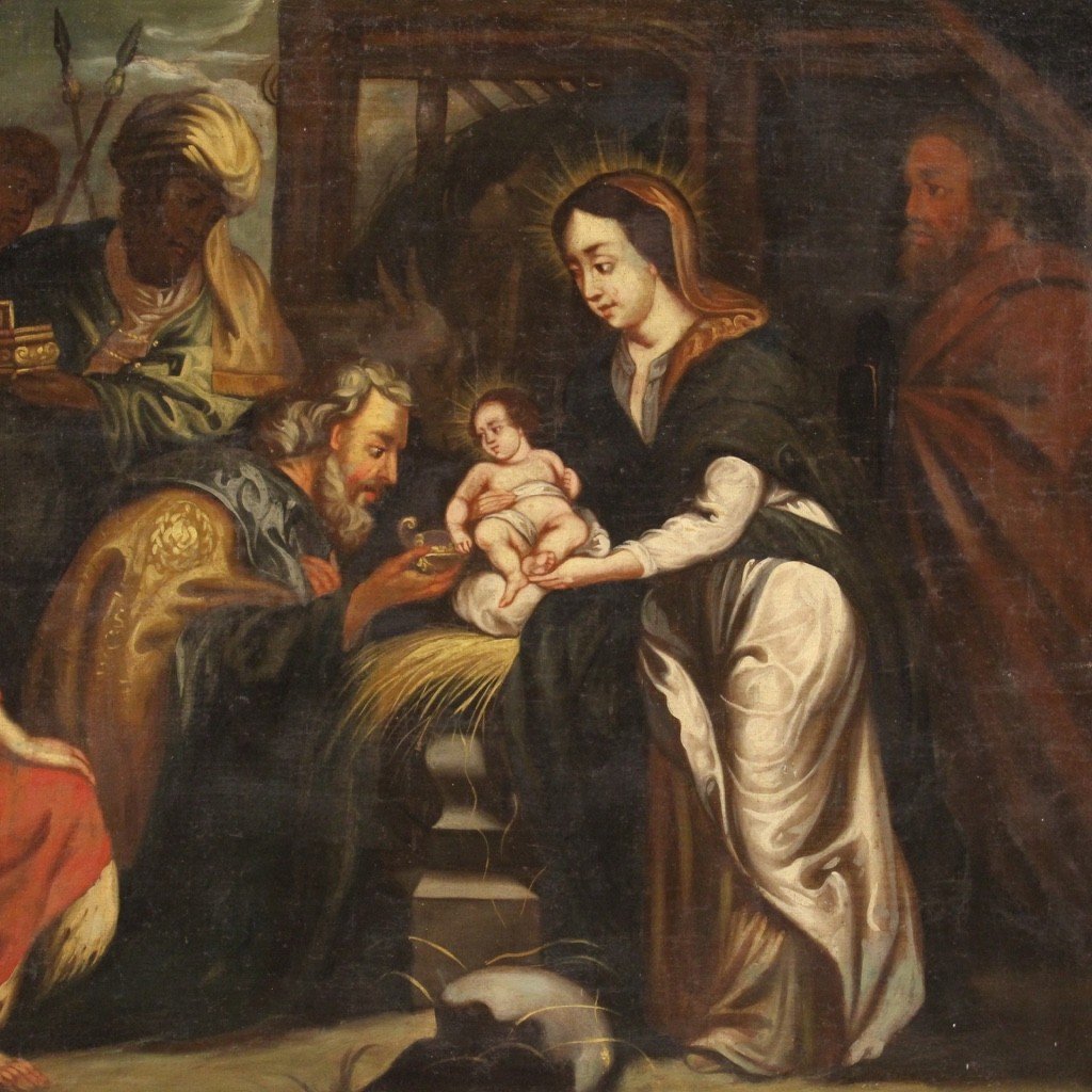 Dipinto religioso Adorazione dei Magi del XVIII secolo-photo-6