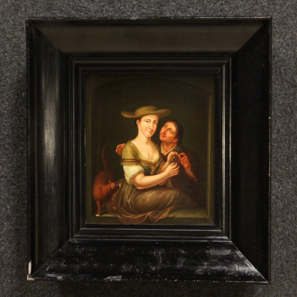 Antico dipinto fiammingo su tavola del XVIII secolo-photo-2