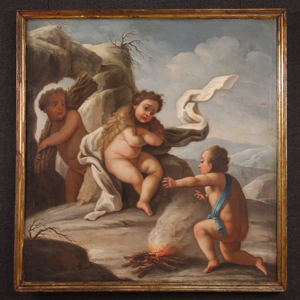 Grande dipinto del XVIII secolo, allegoria dell'inverno -photo-2