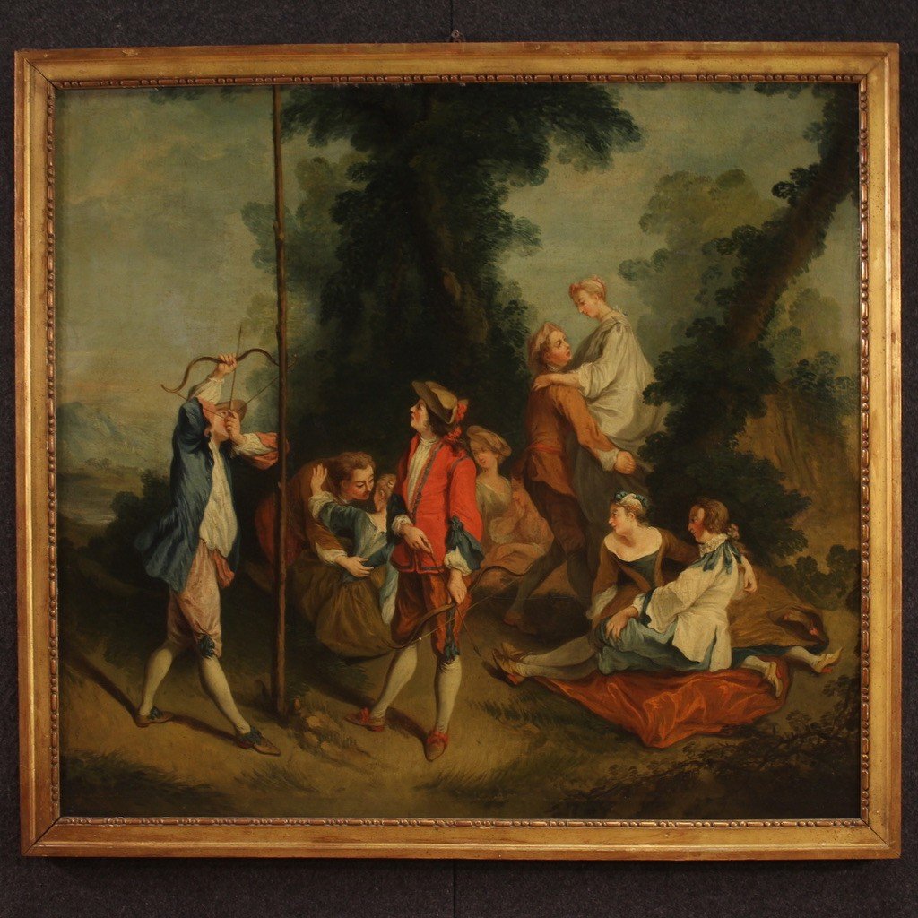 Dipinto francese rococò scena di genere del XVIII secolo-photo-2