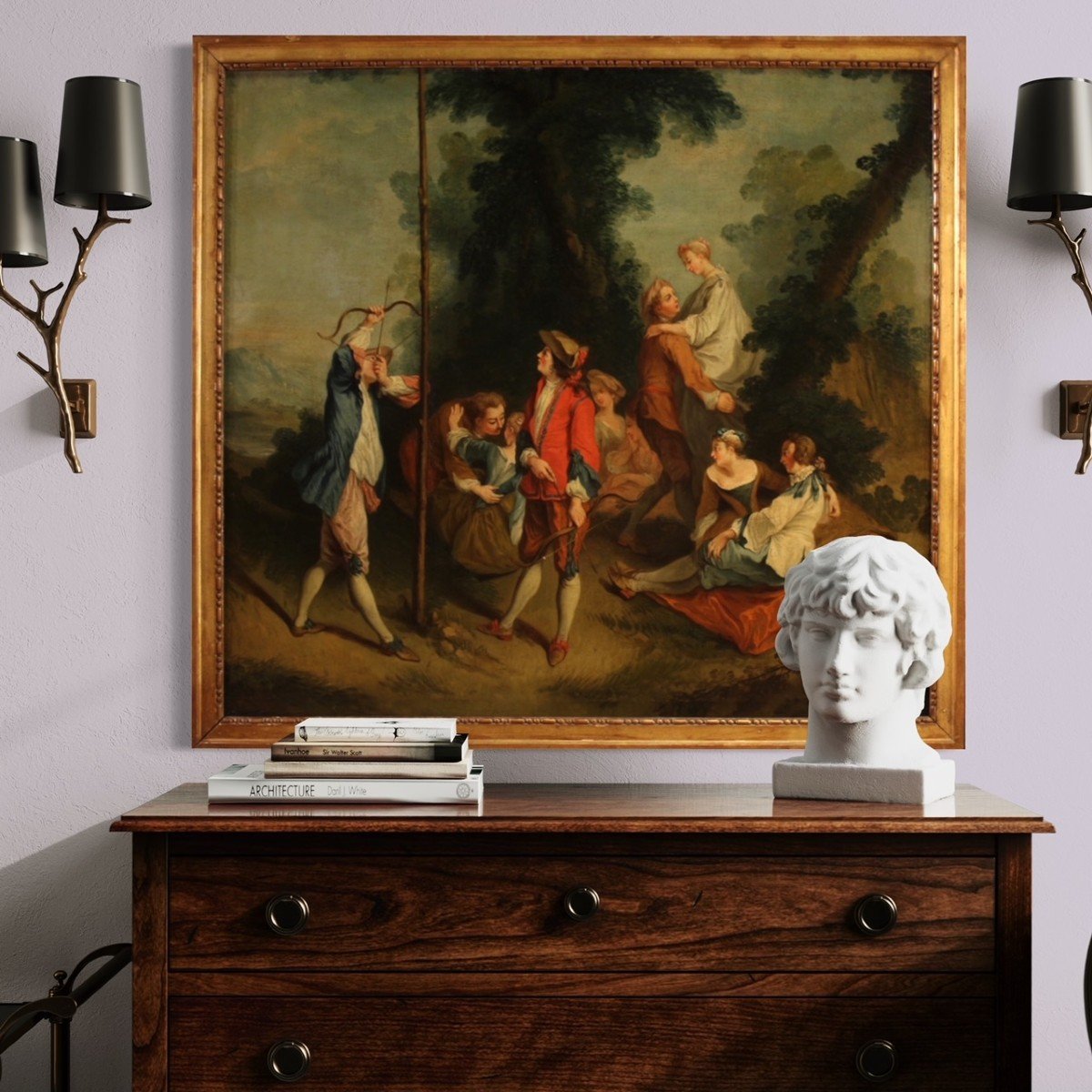Dipinto francese rococò scena di genere del XVIII secolo-photo-4