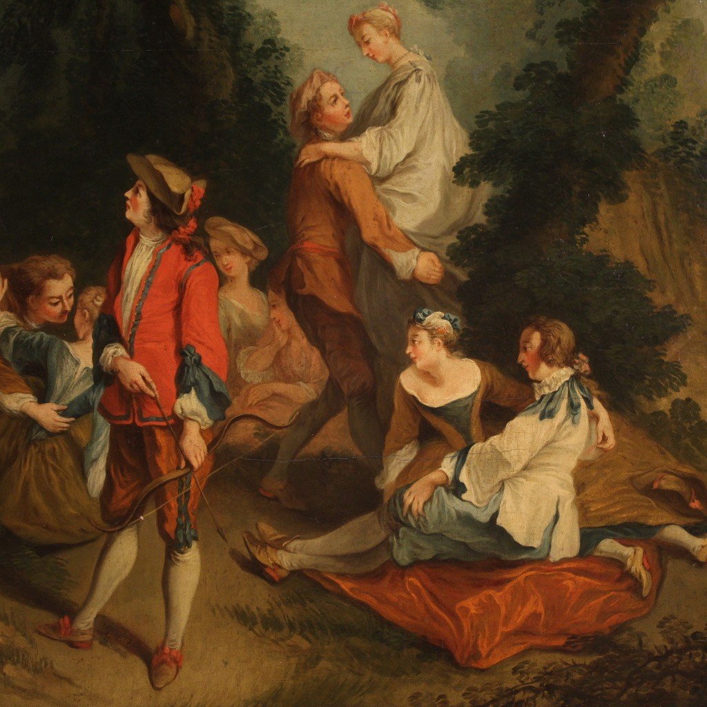 Dipinto francese rococò scena di genere del XVIII secolo-photo-5