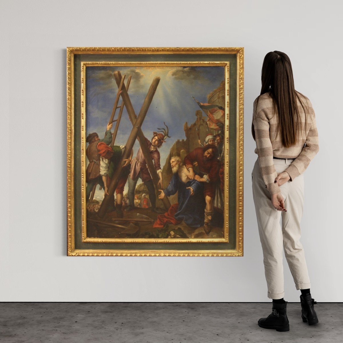 Grande dipinto religioso del XIX secolo, il martirio di Sant'Andrea-photo-2