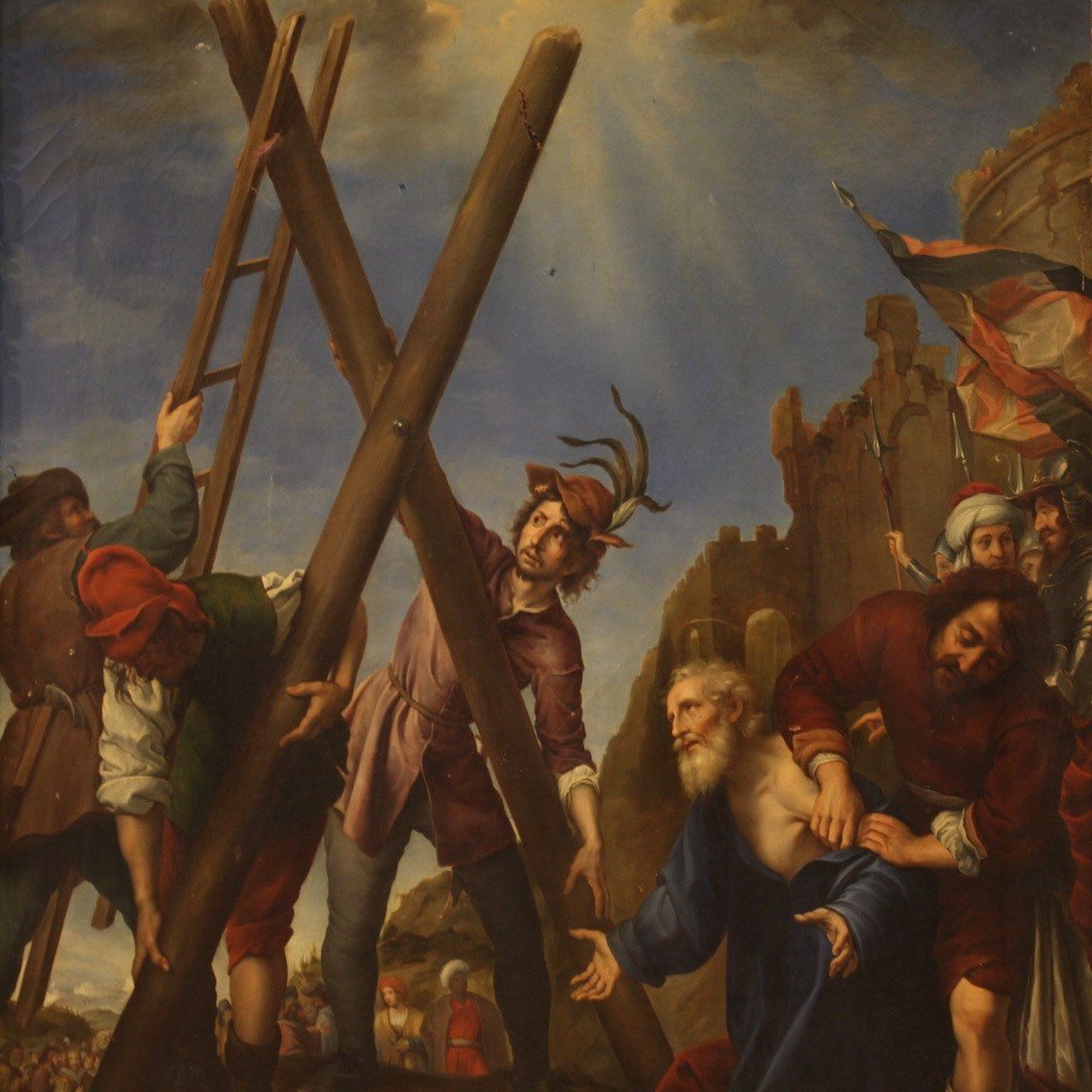 Grande dipinto religioso del XIX secolo, il martirio di Sant'Andrea-photo-3