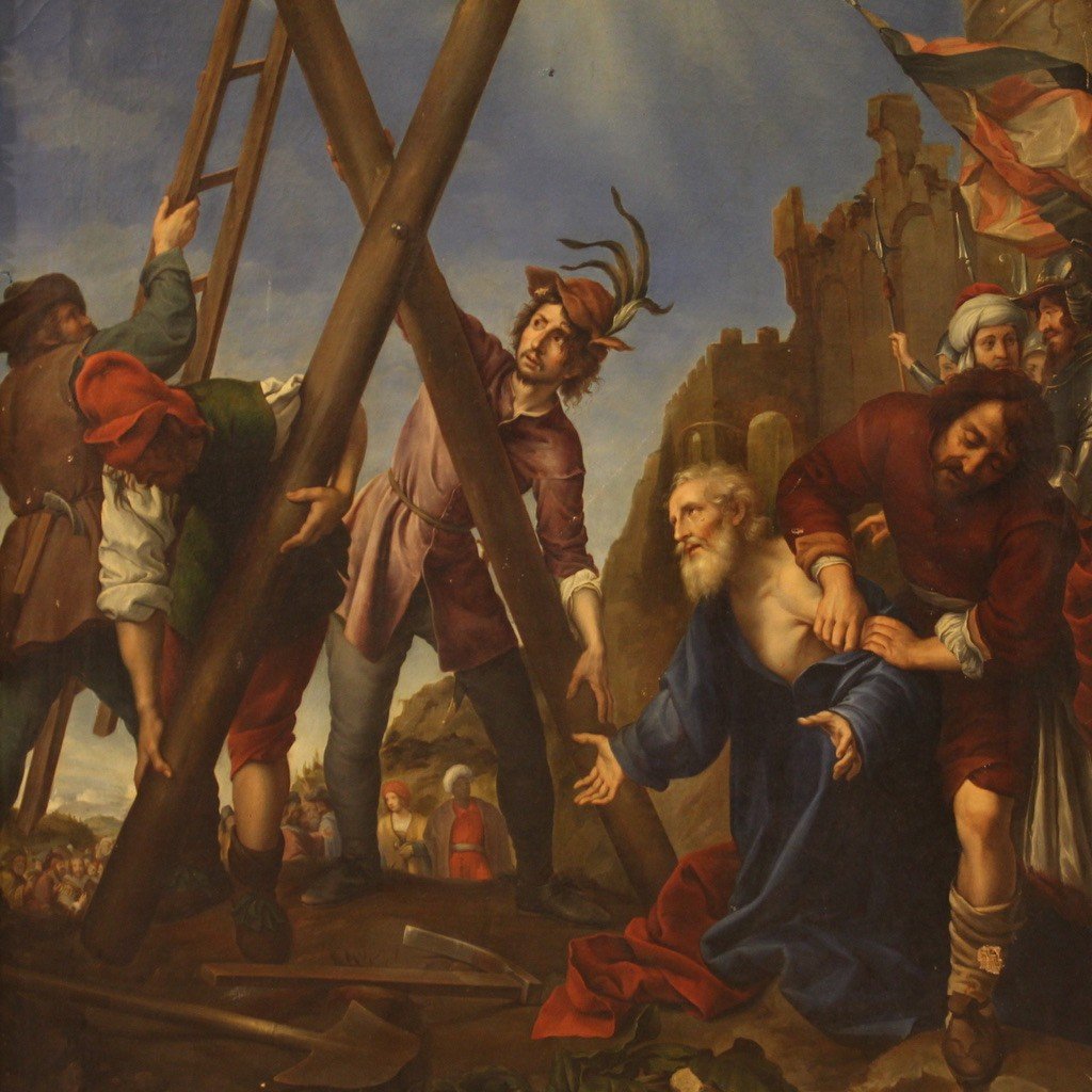 Grande dipinto religioso del XIX secolo, il martirio di Sant'Andrea-photo-4