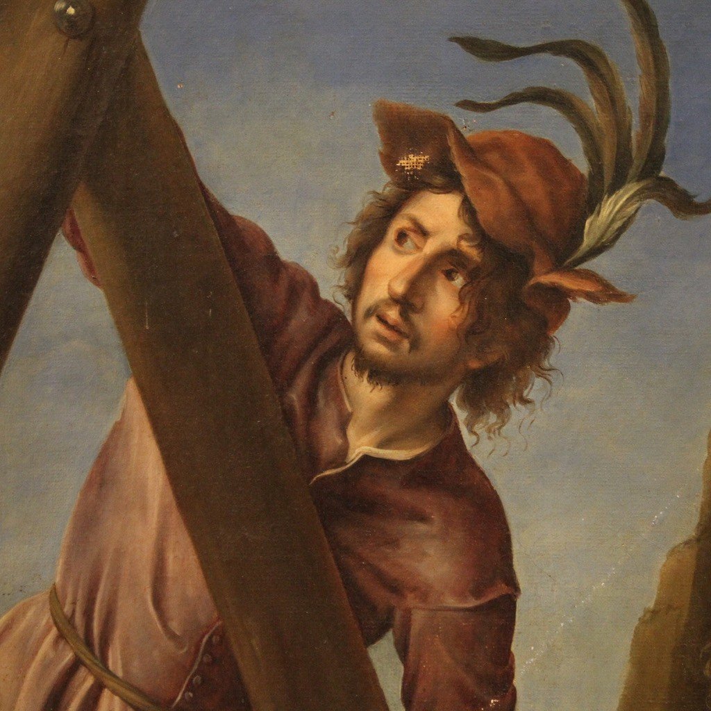 Grande dipinto religioso del XIX secolo, il martirio di Sant'Andrea-photo-6