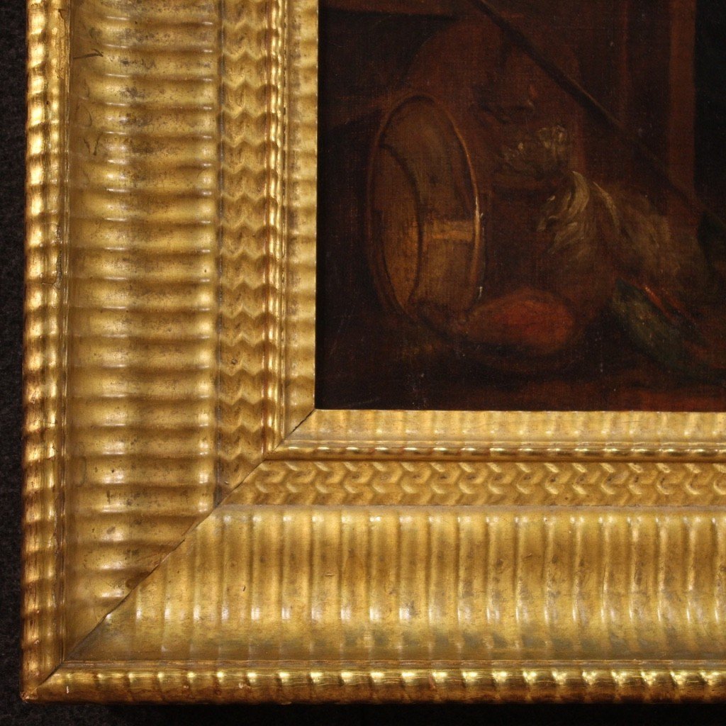 Dipinto olio su tela scena di genere del XVIII secolo-photo-4