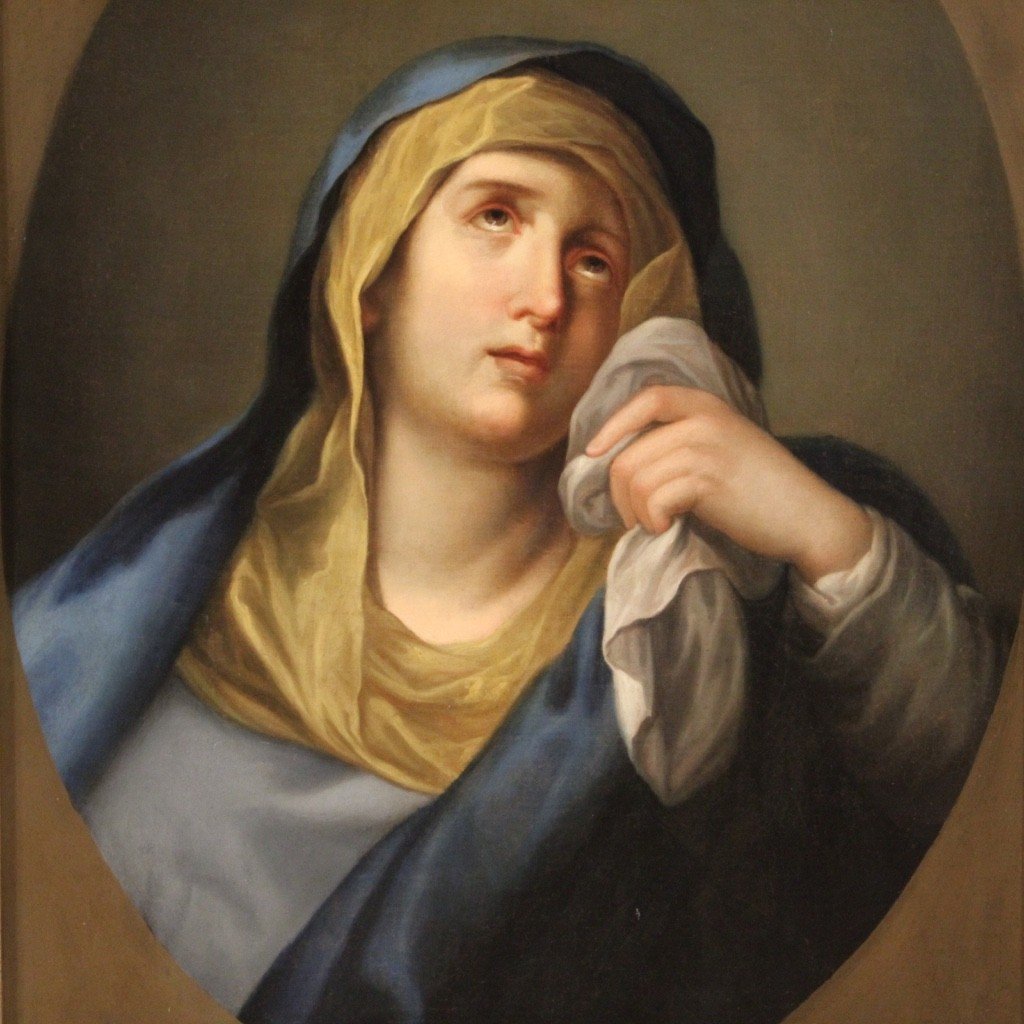 Antico dipinto italiano Vergine addolorata del XVIII secolo-photo-2