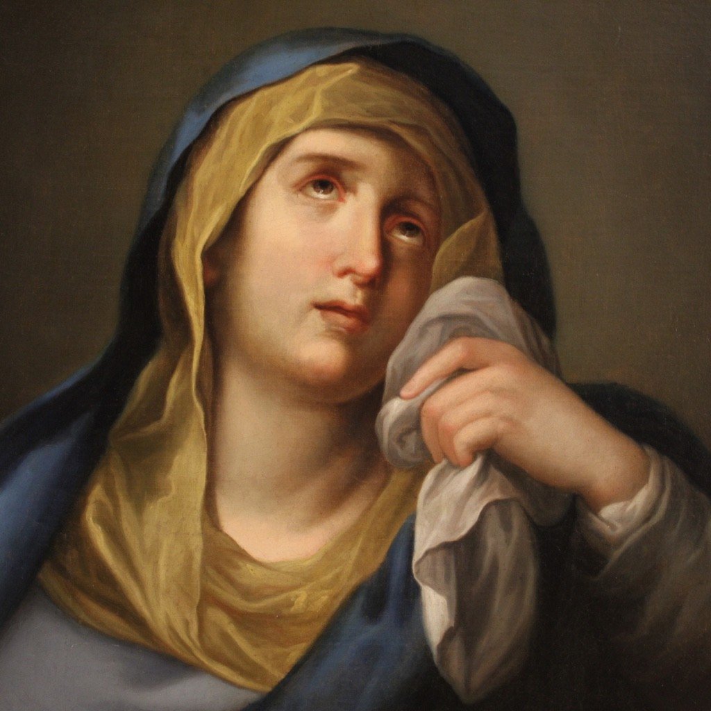 Antico dipinto italiano Vergine addolorata del XVIII secolo-photo-3