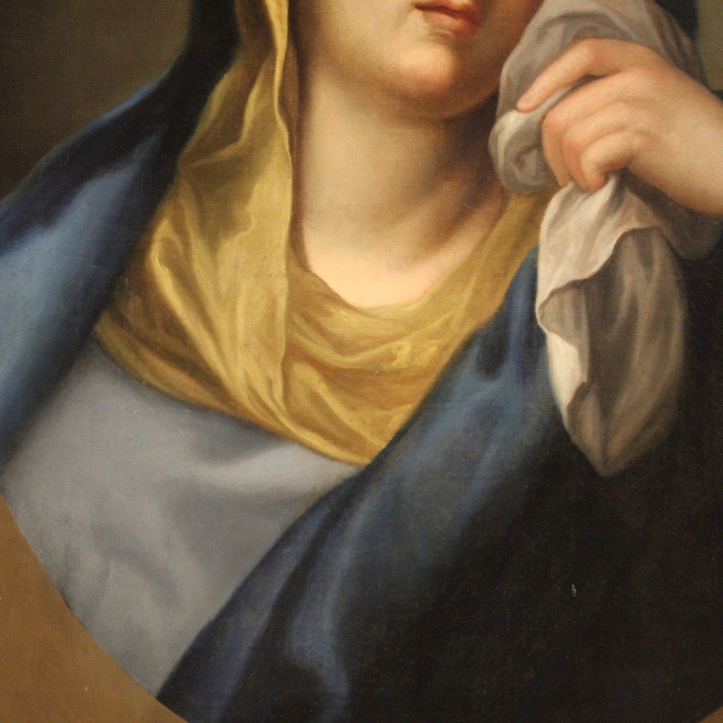 Antico dipinto italiano Vergine addolorata del XVIII secolo-photo-5