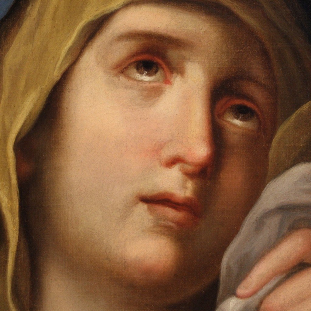 Antico dipinto italiano Vergine addolorata del XVIII secolo-photo-6