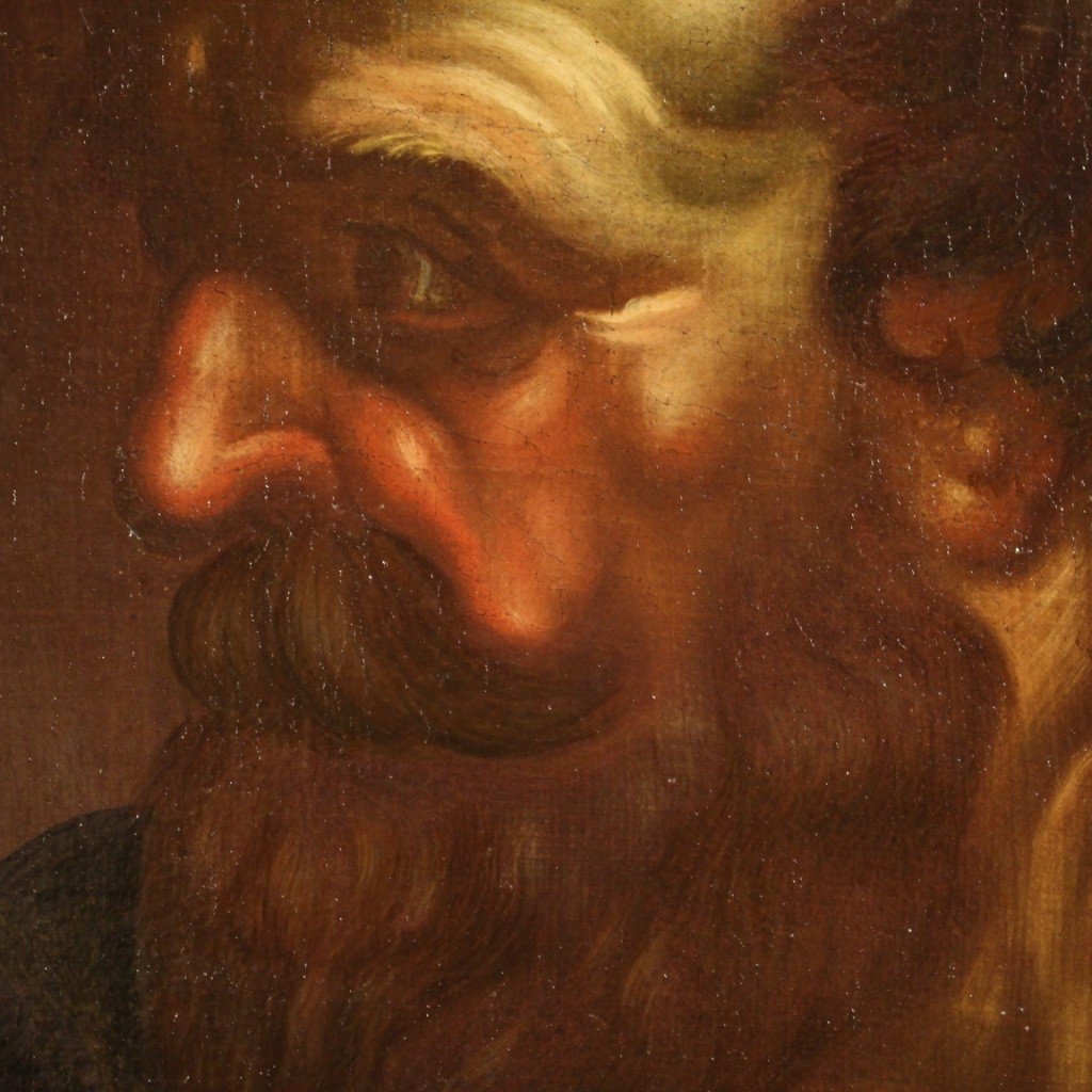 Dipinto olio su tela, testa di carattere del XVIII secolo-photo-4