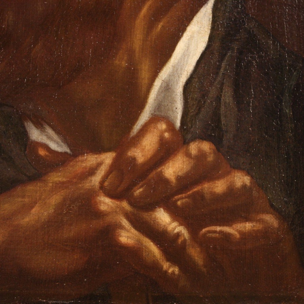 Dipinto olio su tela, testa di carattere del XVIII secolo-photo-3