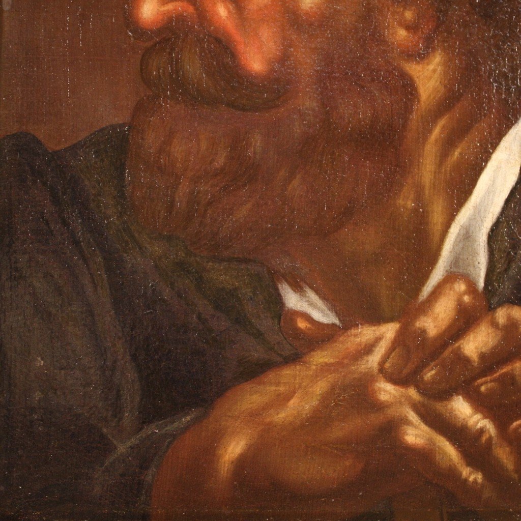 Dipinto olio su tela, testa di carattere del XVIII secolo-photo-5
