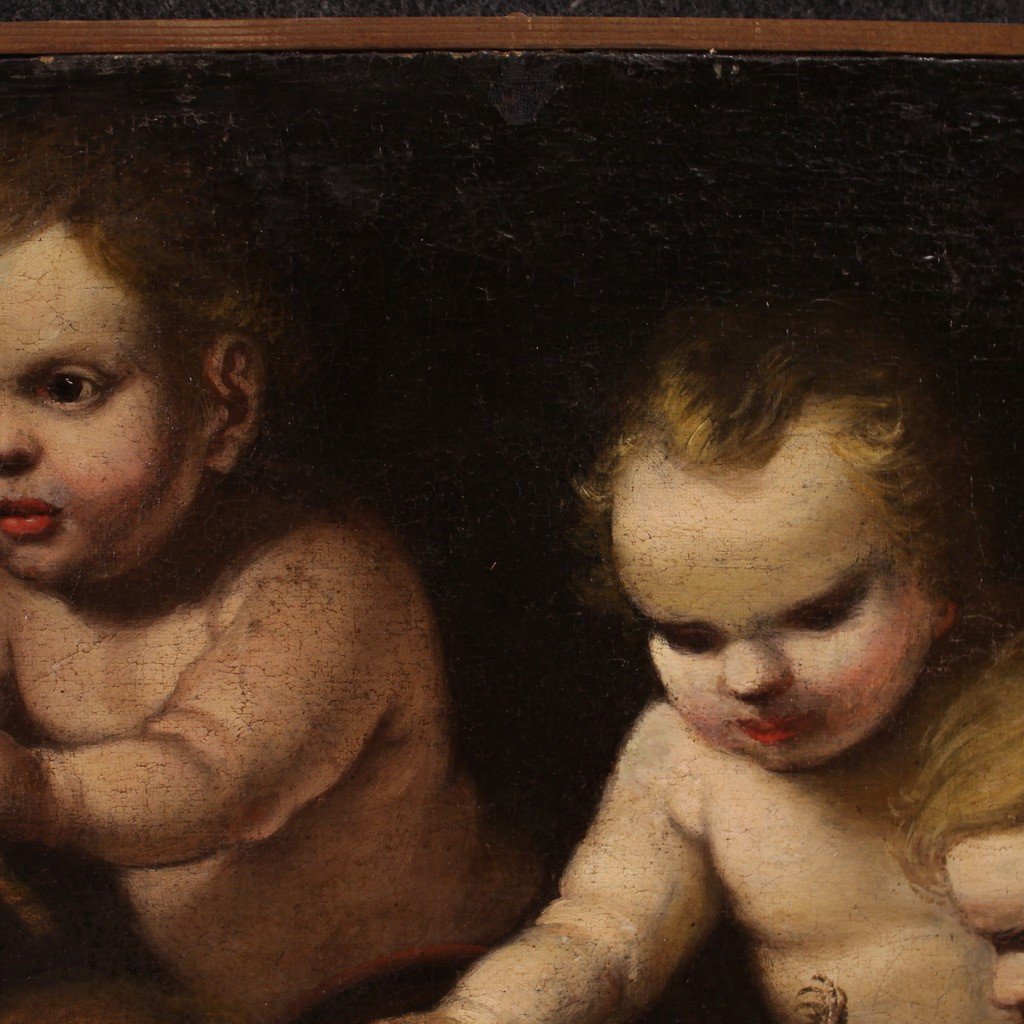 Antico dipinto del XVII secolo, giochi di putti-photo-8