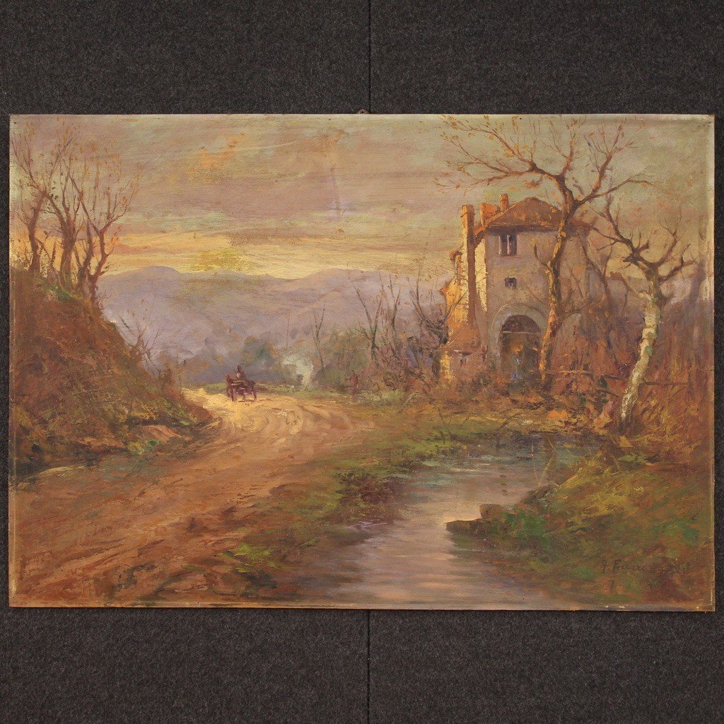 Dipinto paesaggio firmato olio su tavoletta anni 30'  -photo-2