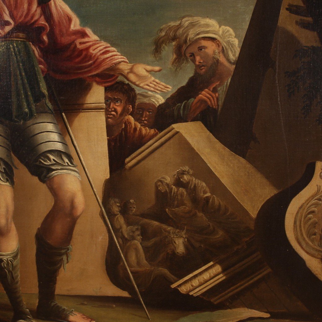 Antico dipinto del XVII secolo, Belisario cieco viene riconosciuto da un soldato-photo-5