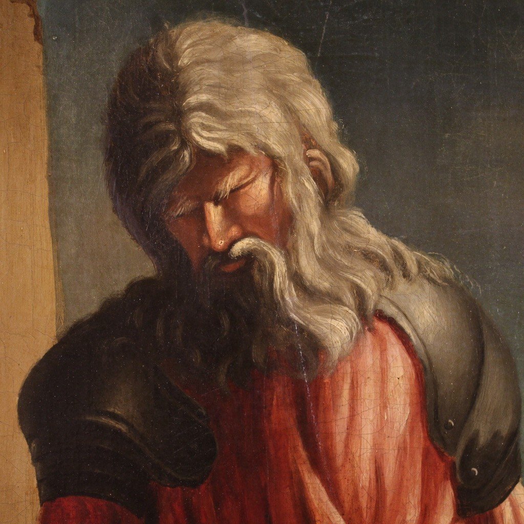 Antico dipinto del XVII secolo, Belisario cieco viene riconosciuto da un soldato-photo-6