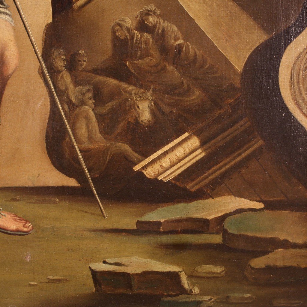 Antico dipinto del XVII secolo, Belisario cieco viene riconosciuto da un soldato-photo-7
