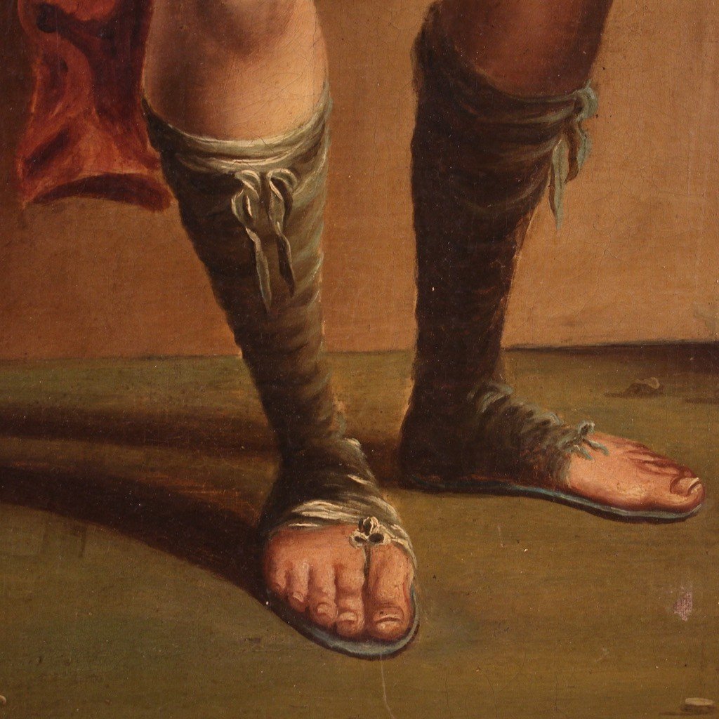 Antico dipinto del XVII secolo, Belisario cieco viene riconosciuto da un soldato-photo-8