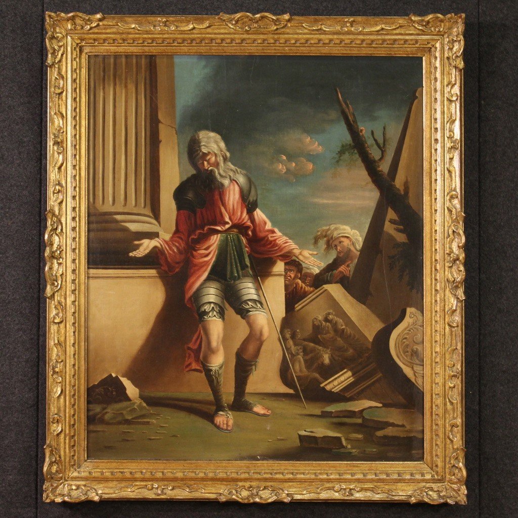 Antico dipinto del XVII secolo, Belisario cieco viene riconosciuto da un soldato
