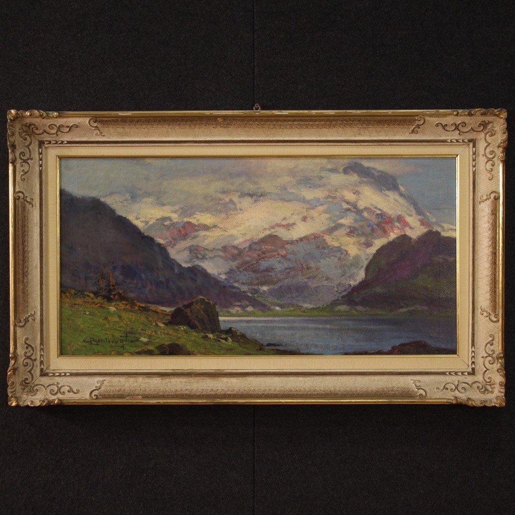 Grande dipinto paesaggio firmato C. Bentivoglio del XX secolo-photo-2