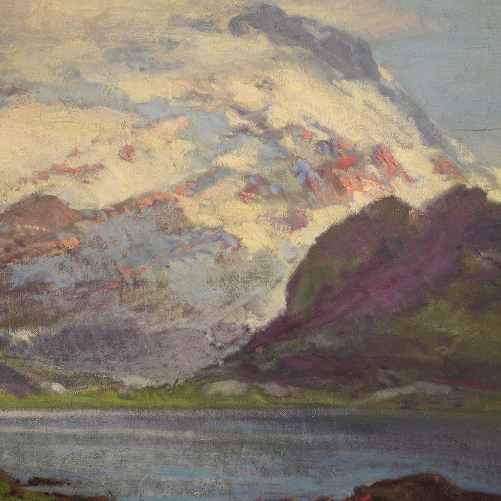 Grande dipinto paesaggio firmato C. Bentivoglio del XX secolo-photo-3