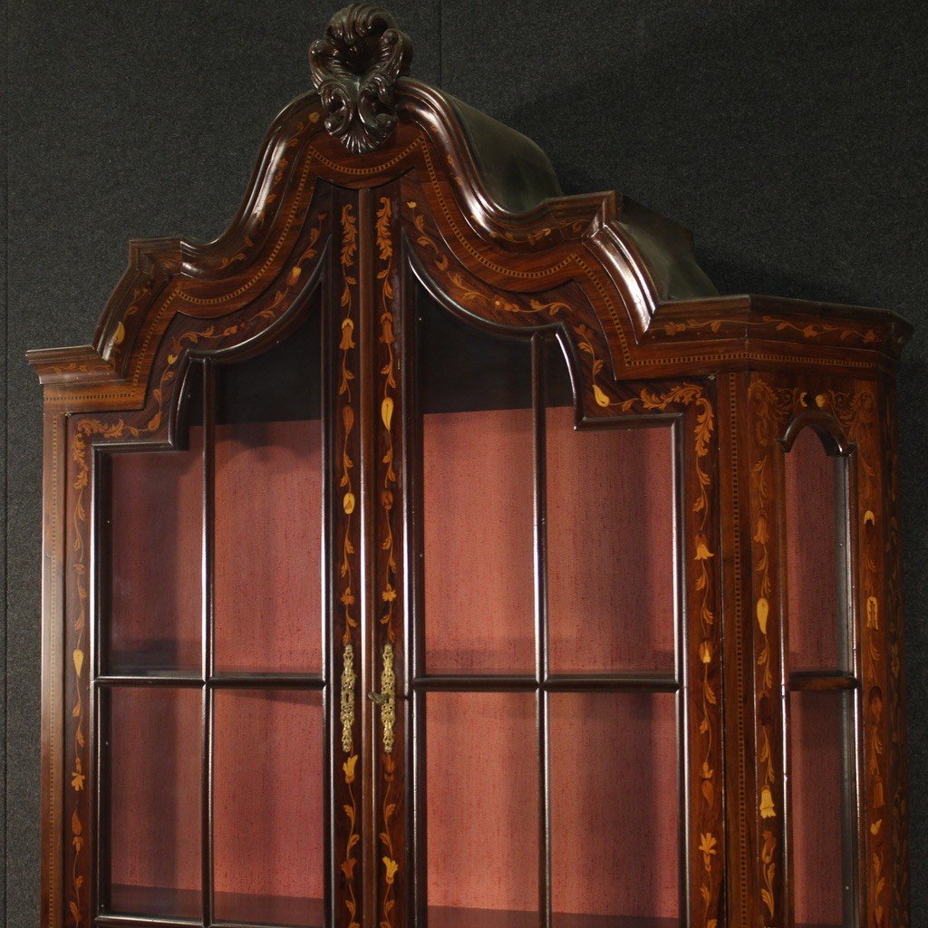 Elegante vetrina in legno intarsiato del XX secolo-photo-3