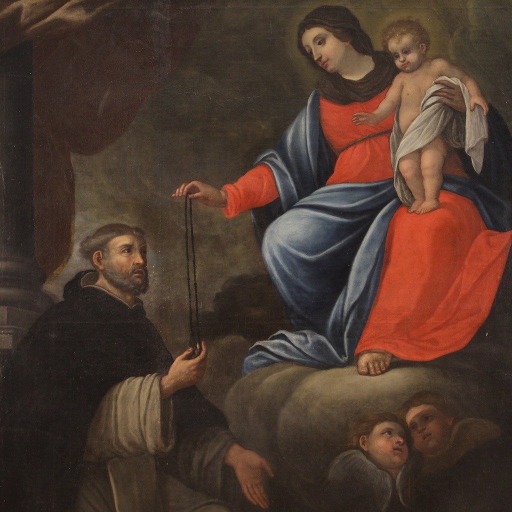 Dipinto religioso del XVII secolo, Madonna col Bambino e San Domenico di Guzmán-photo-3