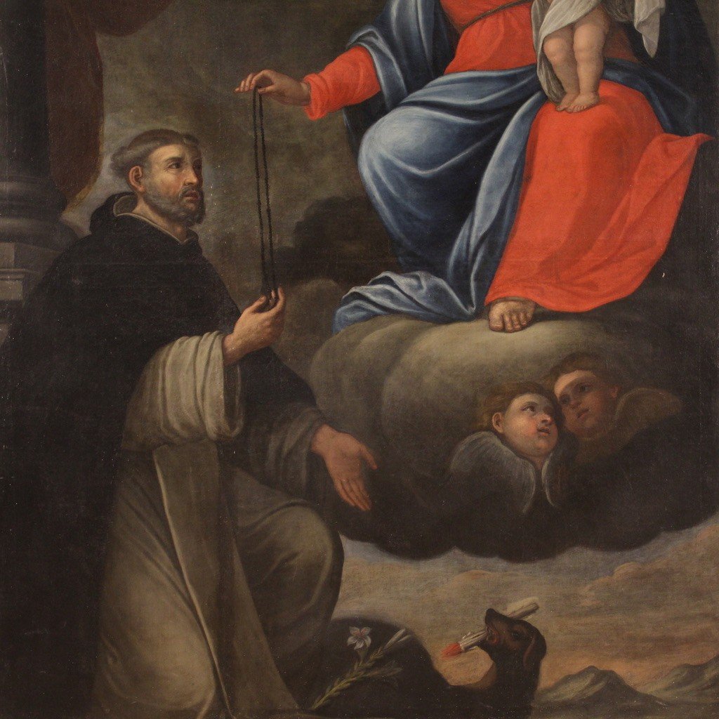 Dipinto religioso del XVII secolo, Madonna col Bambino e San Domenico di Guzmán-photo-2