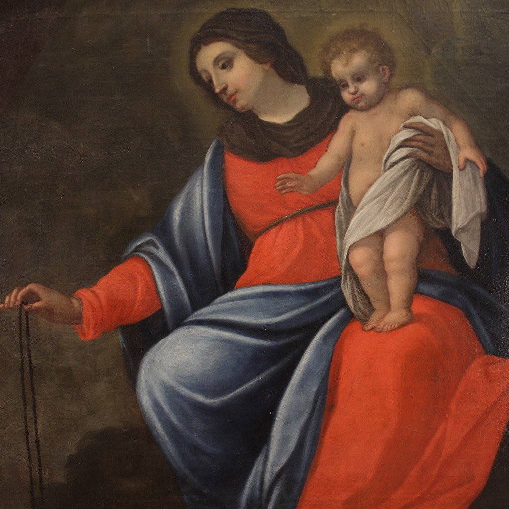 Dipinto religioso del XVII secolo, Madonna col Bambino e San Domenico di Guzmán-photo-4