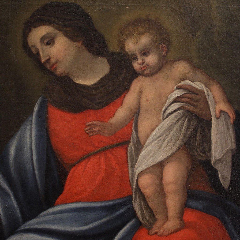 Dipinto religioso del XVII secolo, Madonna col Bambino e San Domenico di Guzmán-photo-6