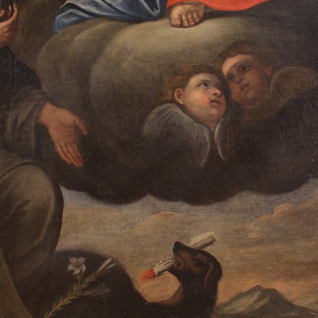 Dipinto religioso del XVII secolo, Madonna col Bambino e San Domenico di Guzmán-photo-8