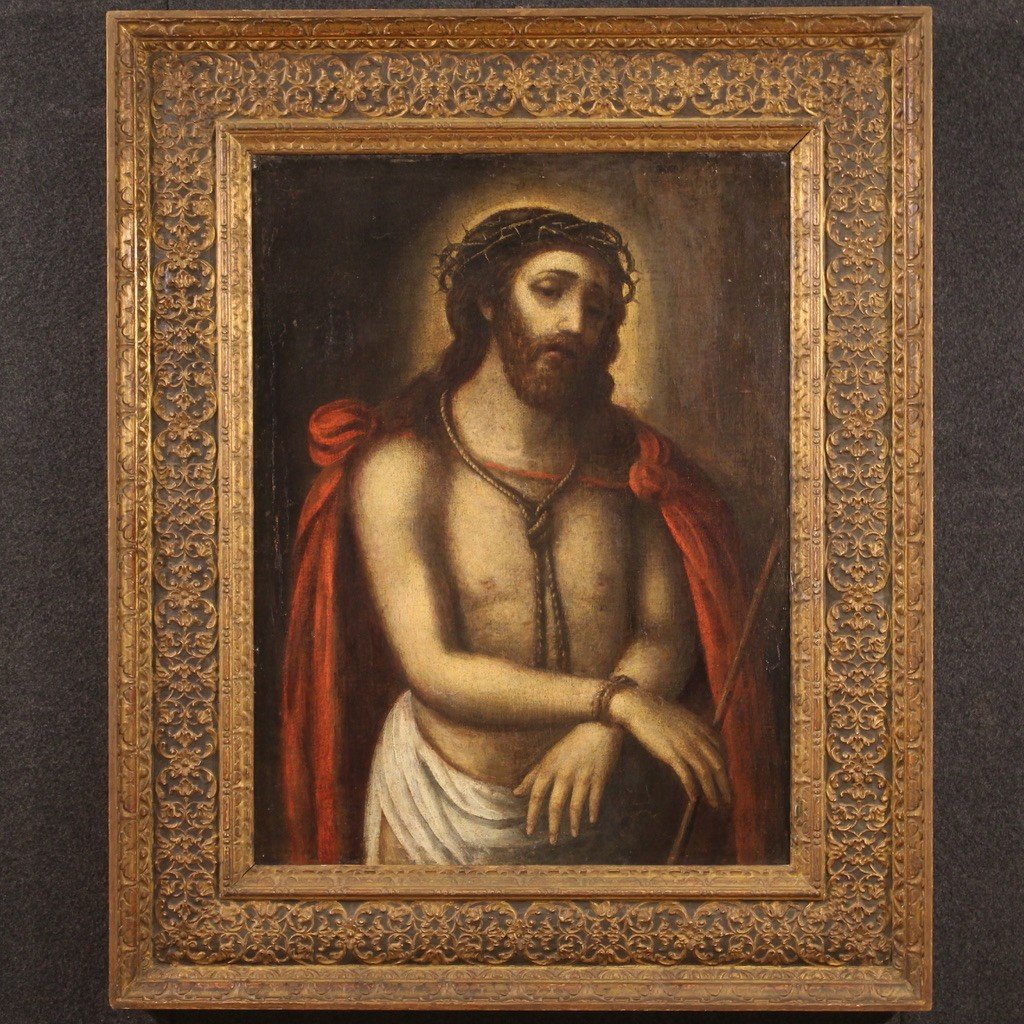 Quadro religioso olio su tela del XVII secolo, Cristo Ecce Homo-photo-2