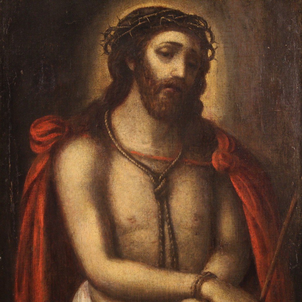 Quadro religioso olio su tela del XVII secolo, Cristo Ecce Homo-photo-3