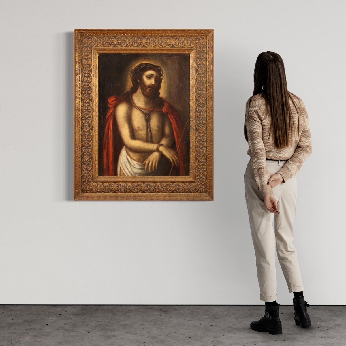 Quadro religioso olio su tela del XVII secolo, Cristo Ecce Homo-photo-4