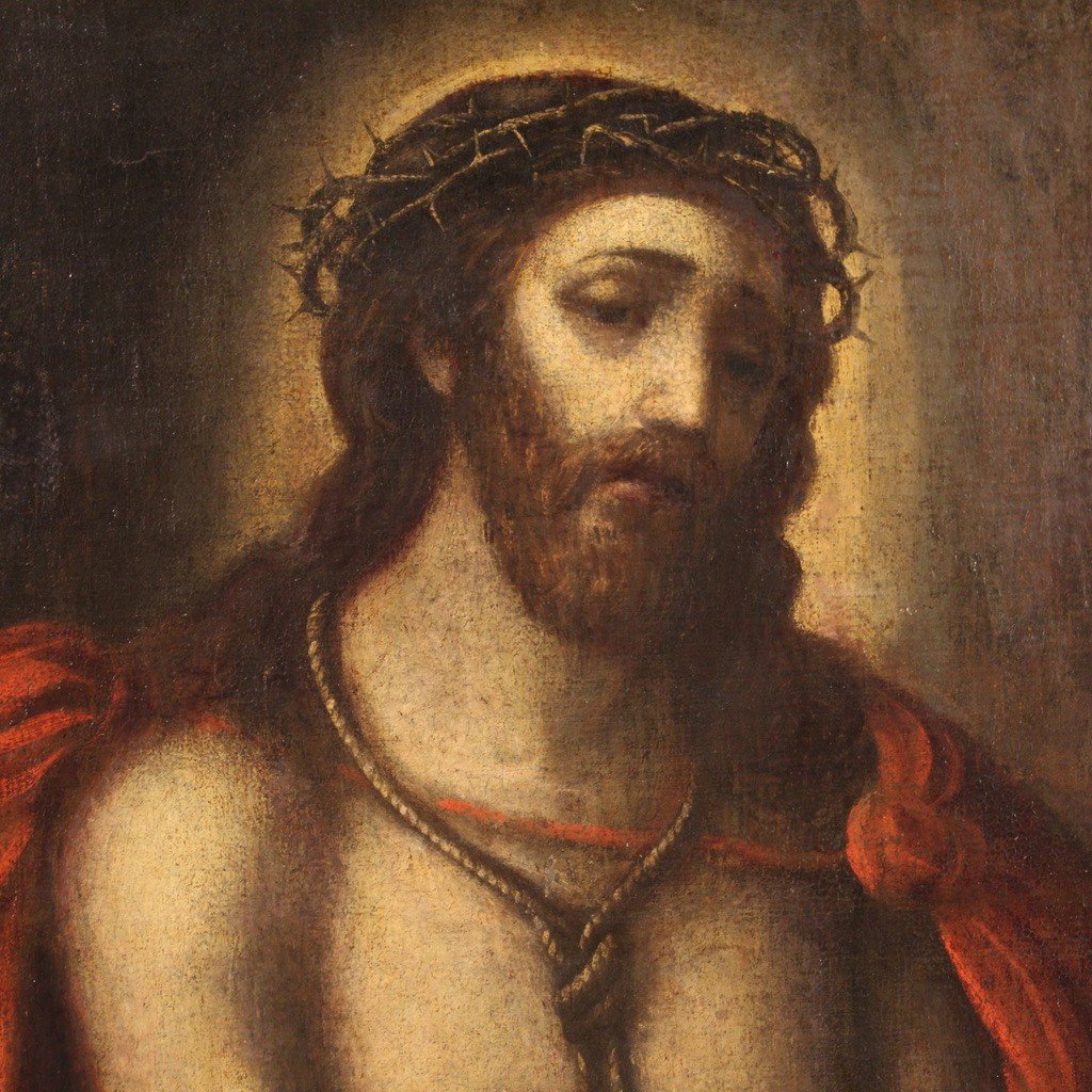 Quadro religioso olio su tela del XVII secolo, Cristo Ecce Homo-photo-4