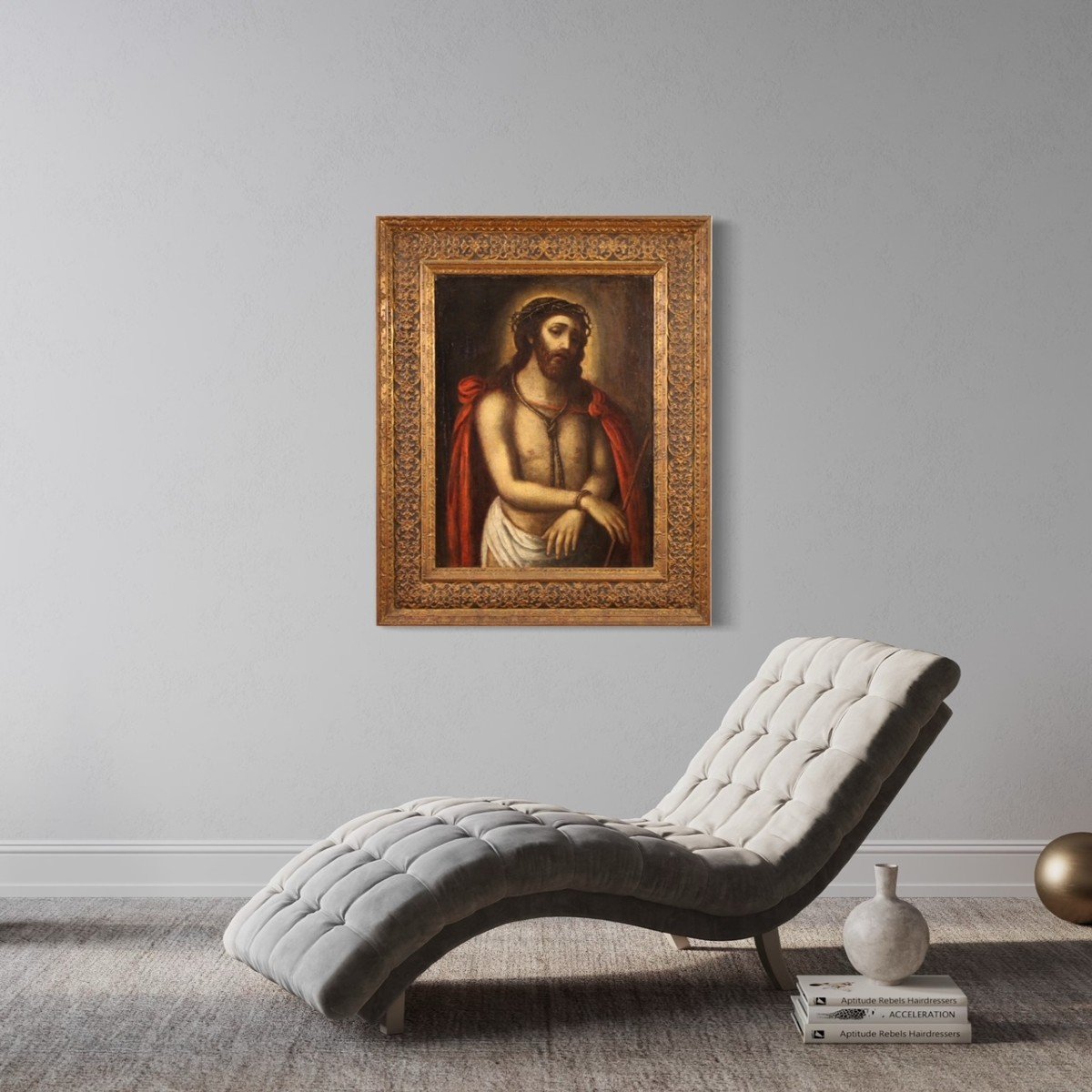 Quadro religioso olio su tela del XVII secolo, Cristo Ecce Homo-photo-6