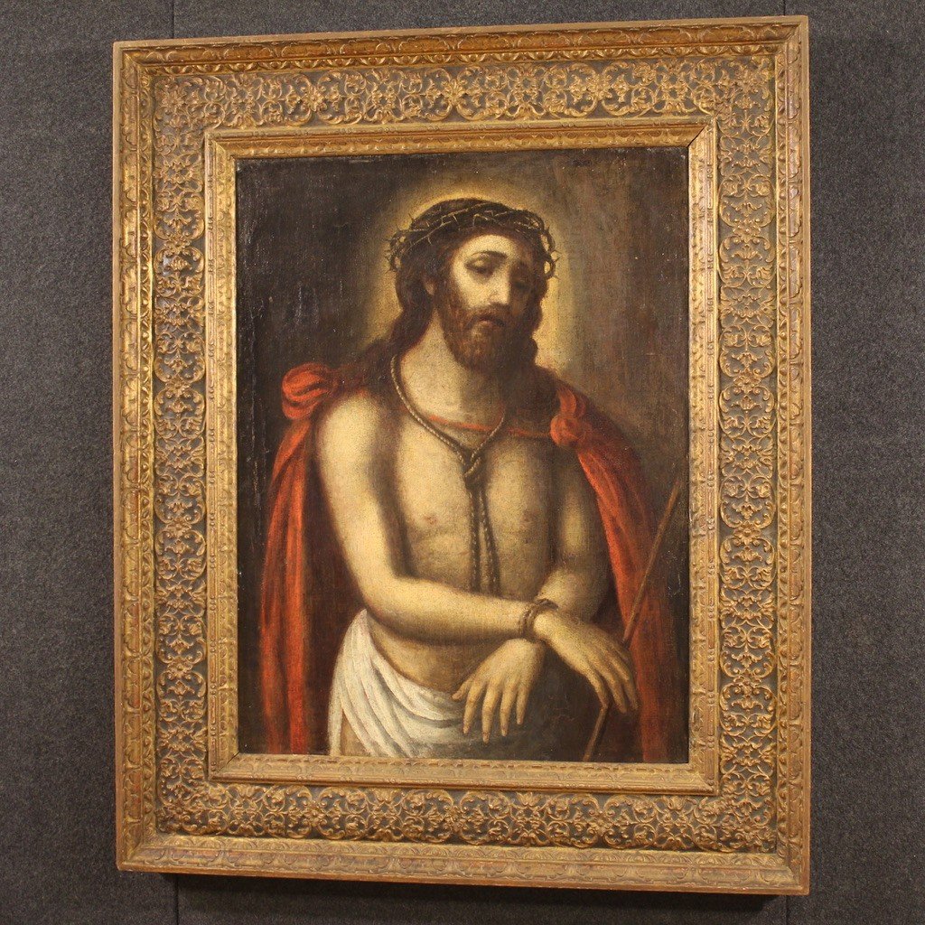 Quadro religioso olio su tela del XVII secolo, Cristo Ecce Homo-photo-8