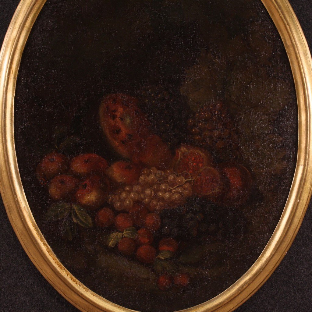 Antico dipinto ovale natura morta del XVIII secolo-photo-2