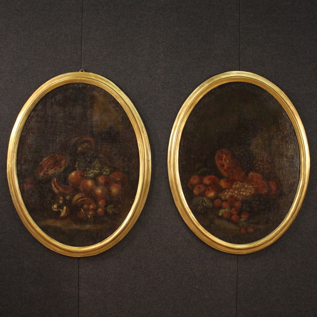 Antico dipinto ovale natura morta del XVIII secolo-photo-4