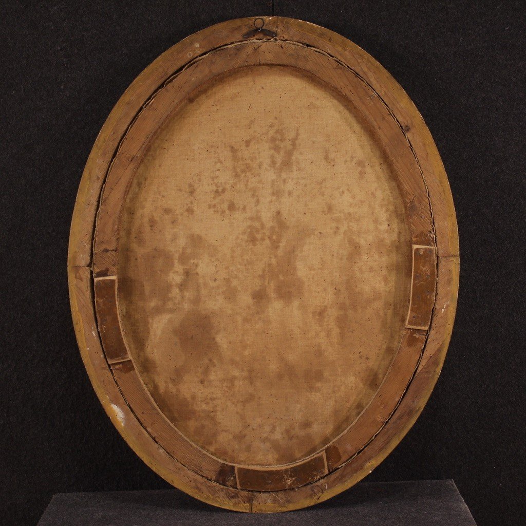 Antico dipinto ovale natura morta del XVIII secolo-photo-3