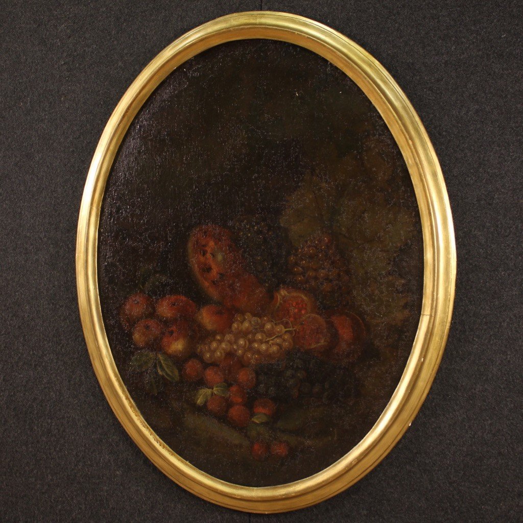 Antico dipinto ovale natura morta del XVIII secolo-photo-7