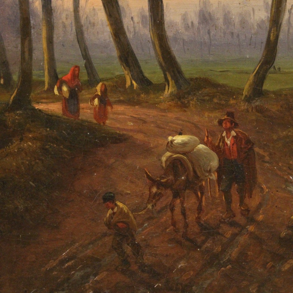 Antico dipinto francese paesaggio del XIX secolo-photo-4