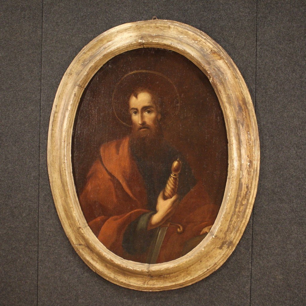 Dipinto italiano ovale religioso del XVII secolo, San Paolo-photo-6