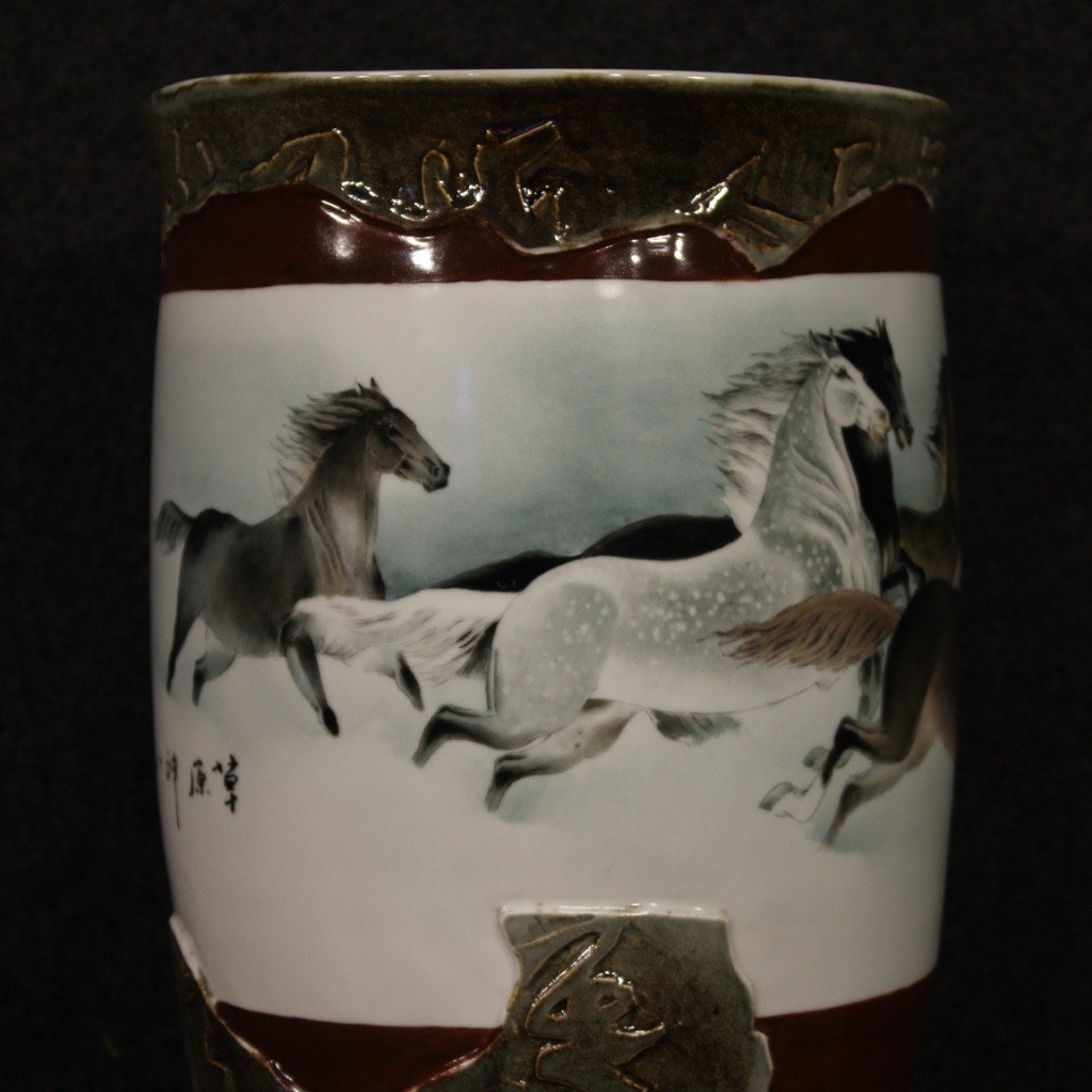 Vaso cinese in ceramica dipinta con cavalli-photo-3