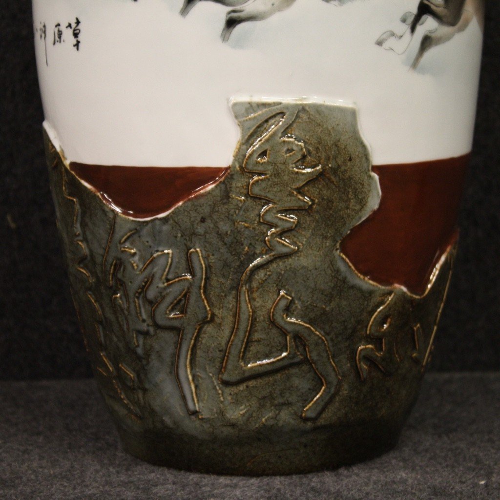 Vaso cinese in ceramica dipinta con cavalli-photo-4
